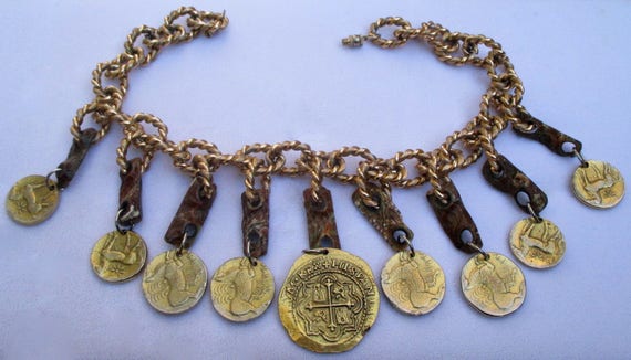 LES BERNARD Coin and Abalone Necklace w/matching … - image 7
