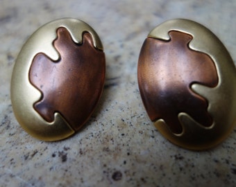 YSL Yves Saint Laurent Vtg Copper and Goldtone Clip Earrings