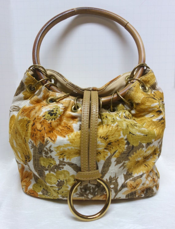 Vintage 60s ROGER VAN S Sunflower on Linen Purse w