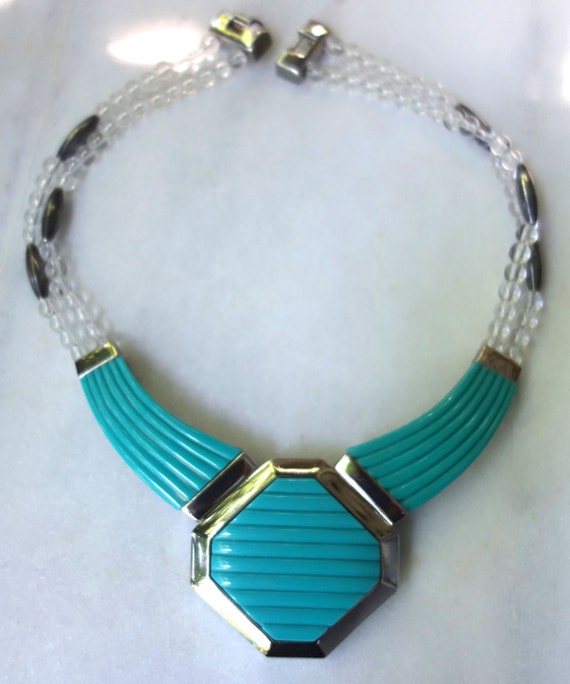 ART DECO or Art Deco Style Turquoise and Chrome Ch