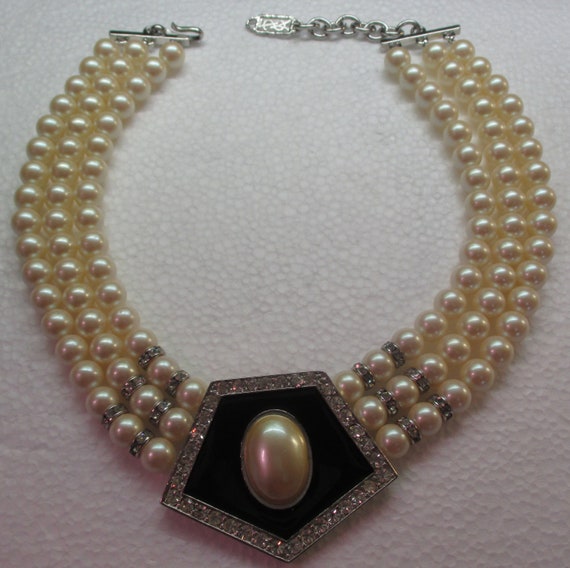 Vintage YSL Yves Saint Laurent Pearl, Strass, and… - image 1