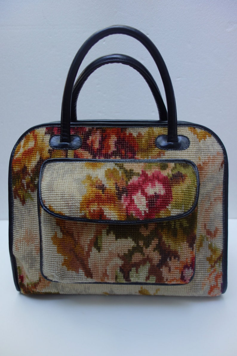 Vintage KORET Needlepoint Large Travel Bag Carpet Bag Etsy