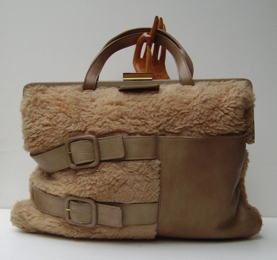 ROGER VAN S Vintage 60s Large Faux Mouton Handbag