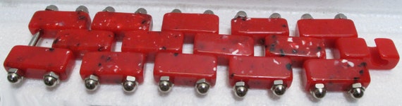 Red Bakelite Confetti and Chrome Bracelet - image 8