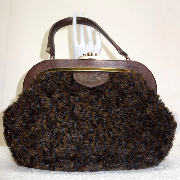 ROGER VAN S. Vintage 60s Brown Faux Curly Lamb Handbag 20% OFF