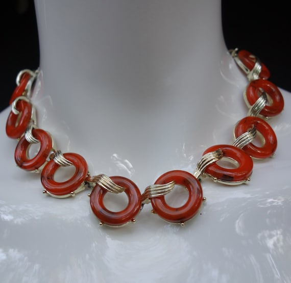 Vintage CHAREL Red Bakelite Choker Necklace - image 1