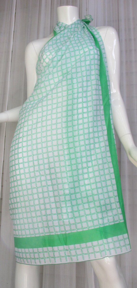 CHRISTIAN DIOR Vintage 70s Kelly Green & White Sc… - image 1