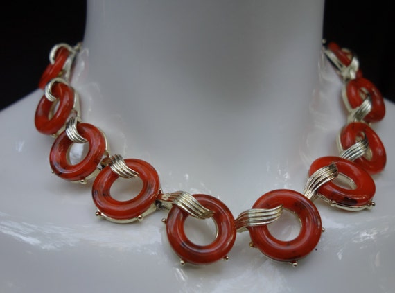 Vintage CHAREL Red Bakelite Choker Necklace - image 5