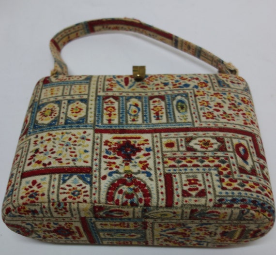 INGBER 40s 50s Oval Fabric Covered Box Purse - image 2