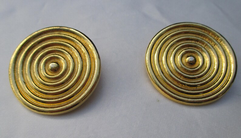 Vintage YSL Yves Saint Laurent concentric Gilt Disk Earrings image 3