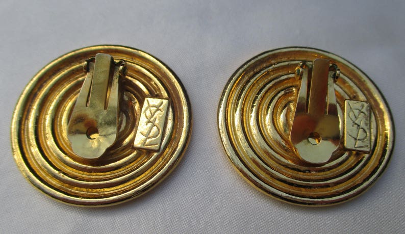 Vintage YSL Yves Saint Laurent concentric Gilt Disk Earrings image 2