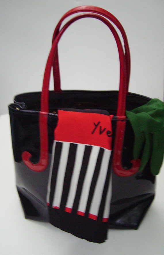 Vintage 60s ROGER VAN S Black Patent Tote with Red