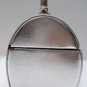 ARNOLD SCAASI Vtg Silver Leather Domed Box Purse with Metal Dolphin Handle SALE image 9