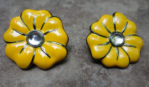 Vintage YSL Buttercup Yellow Enamel with Clear Ca… - image 1