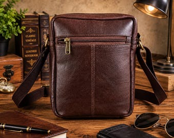 Bolso bandolera/bandolera de viaje de piel marrón vintage