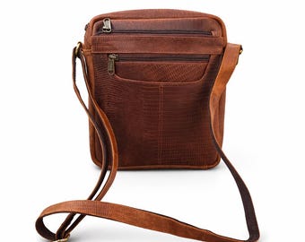 Sac bandoulière en cuir marron vintage, petite sacoche de voyage messager