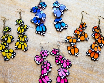 Butterfly Statement Earrings / Butterfly Wing Jewelry / Neon Butterfly Earrings / Dangle Earrings / Bohemian Earrings / Animal Lover Gift