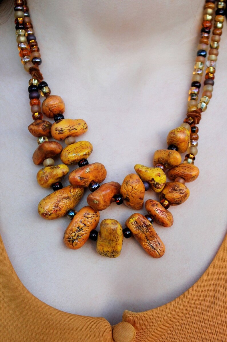 Mustard Yellow Necklace / Yellow Stone Statement Necklace / Etsy