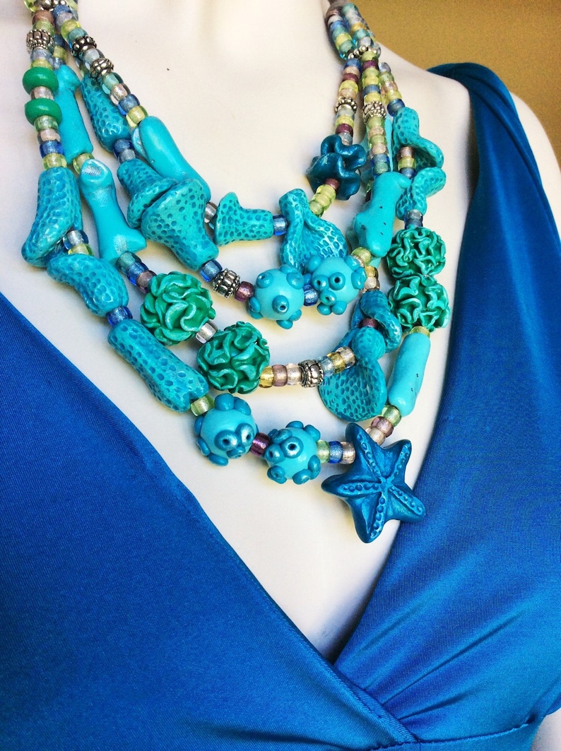 Chunky Turquoise Coral Reef Necklace / Beach Inspired Jewelry Etsy