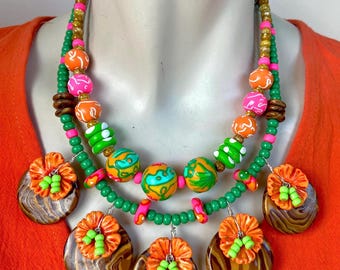 Tropical Hibiscus BeadedNecklace