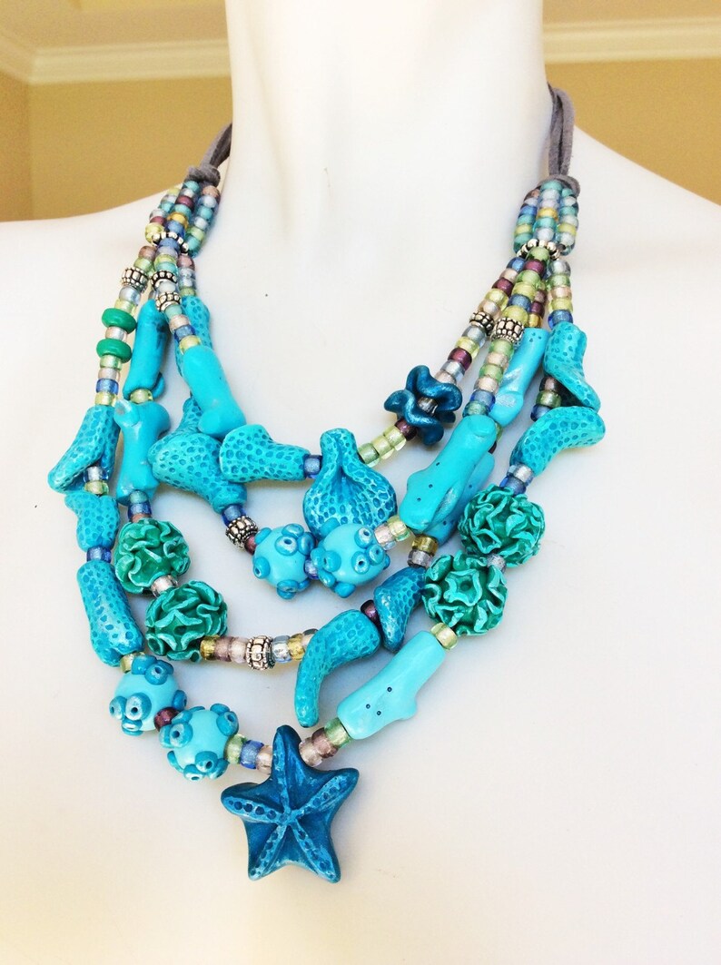 Chunky Turquoise Coral Reef Necklace / Beach Inspired Jewelry Etsy