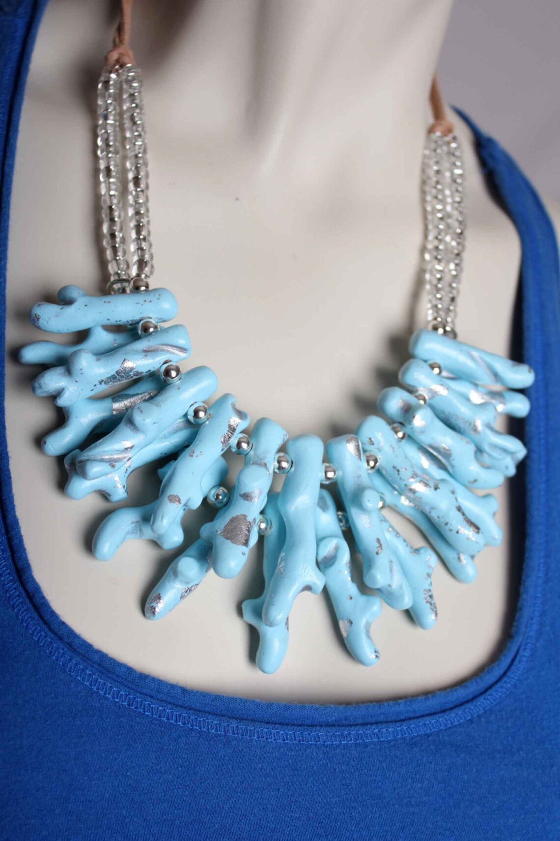 Ice Blue Coral Necklace / Light Blue Statement Necklace / Etsy