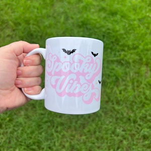 Halloween boho spooky vibes coffee mug, adorable mug, 11 ounce Halloween mug.