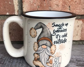Gnome winter camp style  mug, gnome coffee mug.
