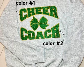 Diseño de entrenador de porristas con purpurina: camiseta, sudadera o camiseta con colores de equipo personalizados