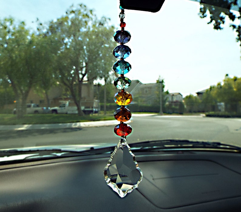Suncatchers Car Charm Rear View Mirror Rainbow Chakra Etsy