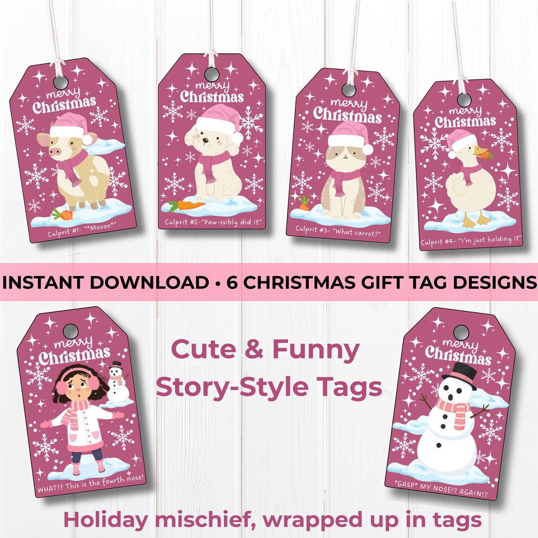 Printable Christmas Gift Tags • Cute and Funny Pink Xmas Holiday Tags ...