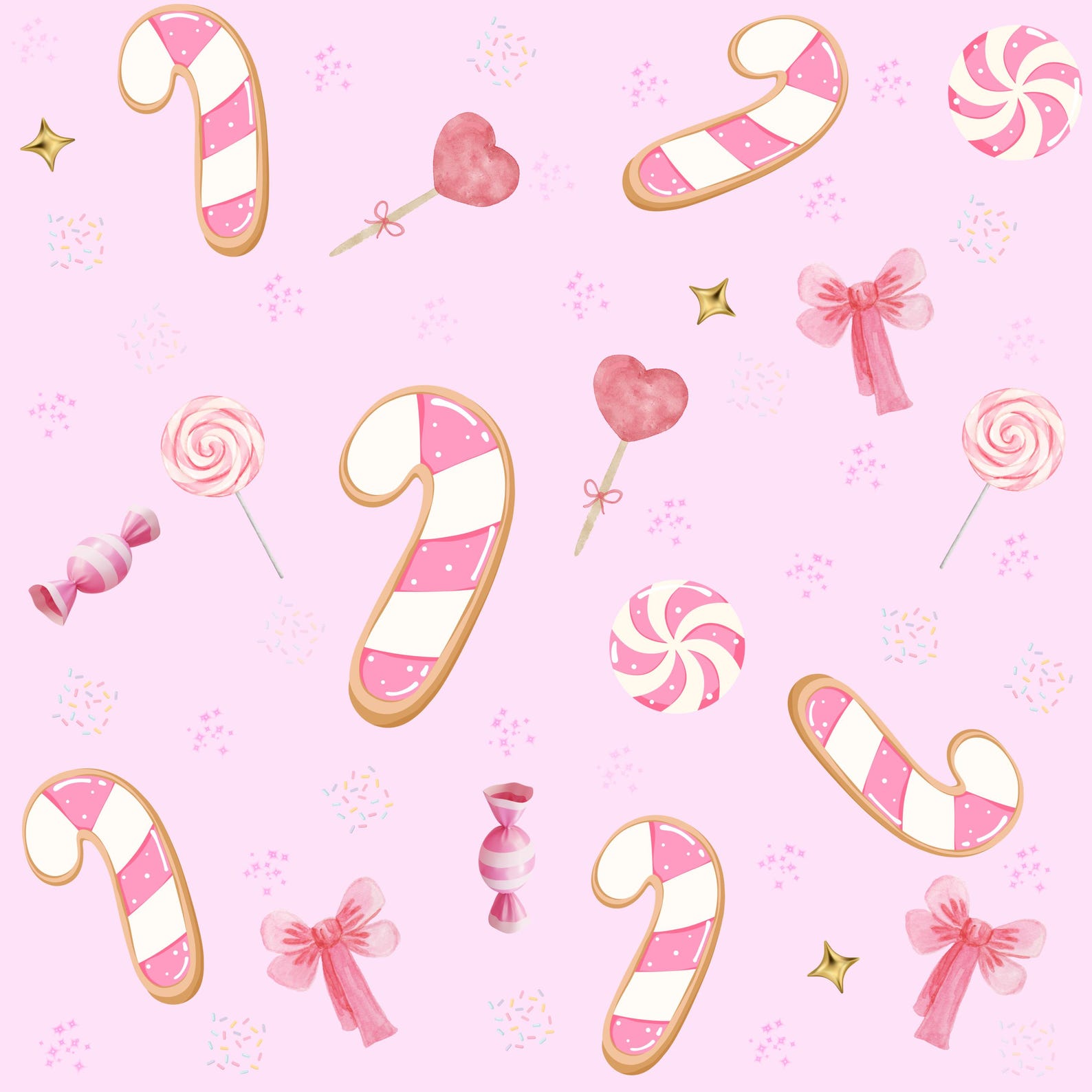Pink Candy Cane Wrapping Paper • Kawaii Christmas Gift Wrap (digital ...