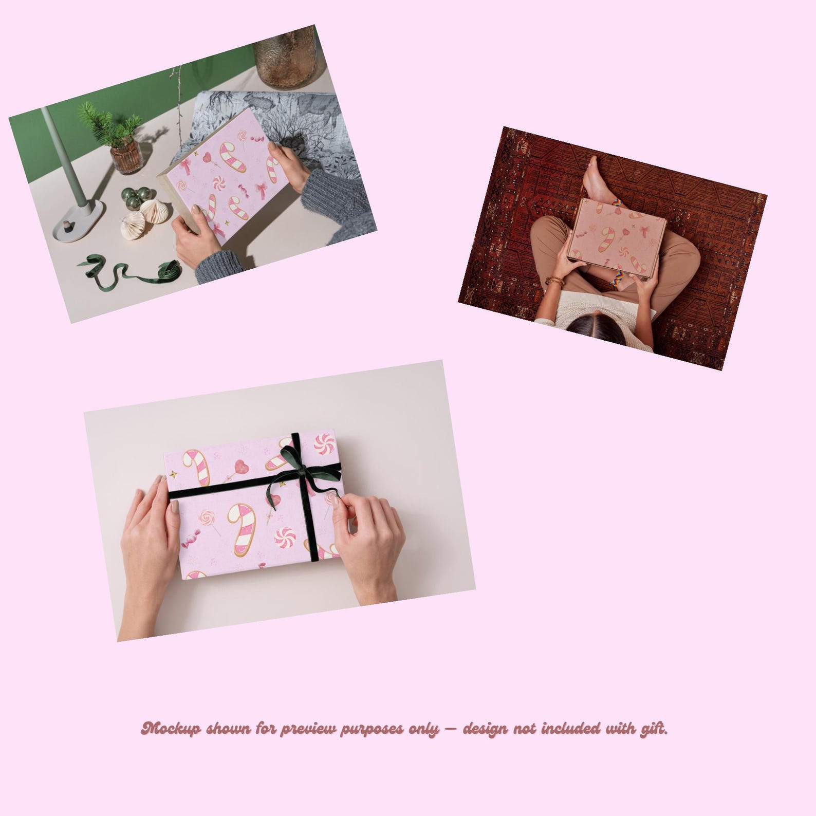 Pink Candy Cane Wrapping Paper • Kawaii Christmas Gift Wrap (digital ...