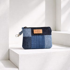 Upcycled Denim Coin Wallet | Handmade Patchwork Pouch | Recycled Jeans Card & Coin Holder | Eco-Friendly Gift