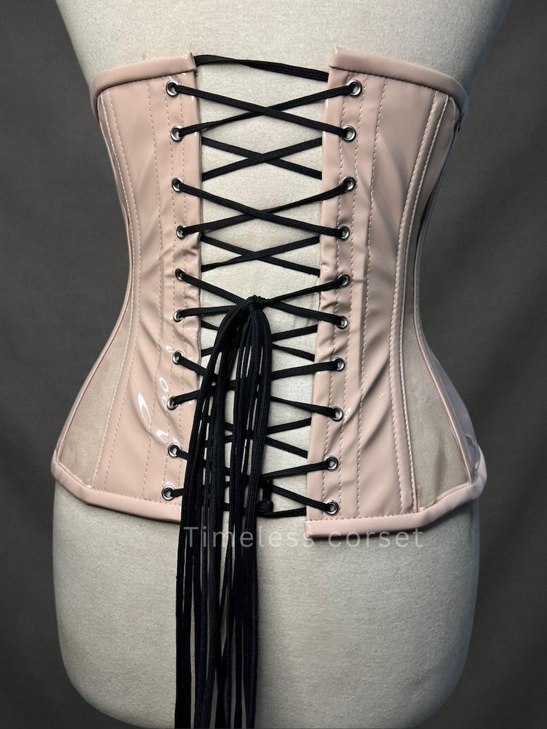Nude Patent Mesh Corset Underbust Waist Cincher - Sheer Vinyl Bustier