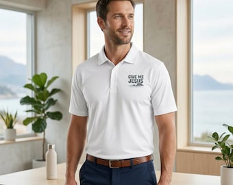 Polo Give Me Jesus / Logotipo de la fe cristiana, estampado en el pecho