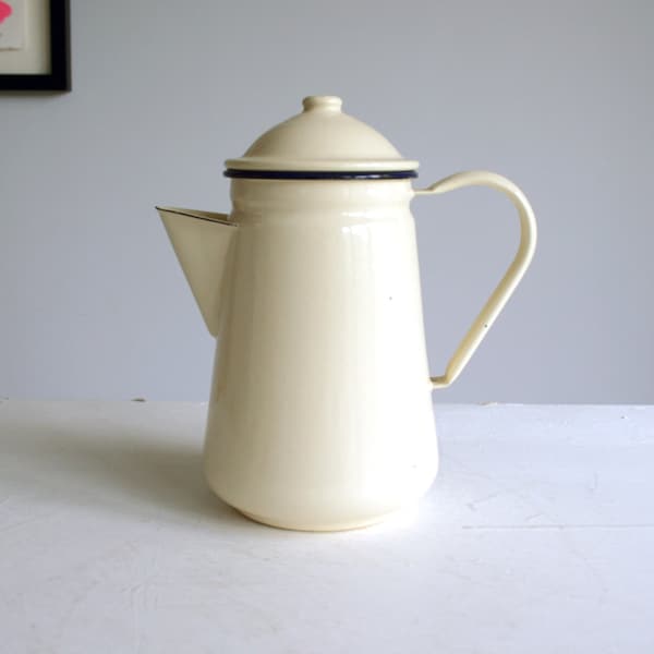 vintage french cream enamel coffee pot / jug