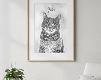 Cat memorial gifts, custom cat painting, gift for dog mom, cute cat drawing, puppy drawing, cat portrait, custom pet portrait, cat art print