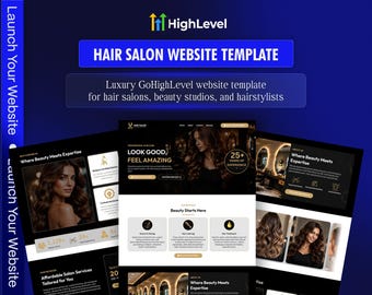 Hair Salon GoHighLevel Website Template | Luxury Dark Gold Beauty Studio Booking Site