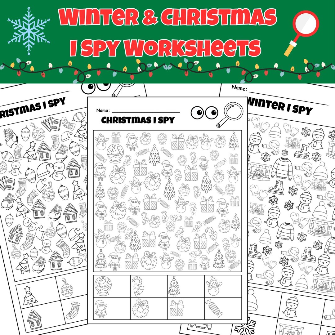 Winter Christmas I Spy Worksheets, Counting Math Activity, Preschool ...