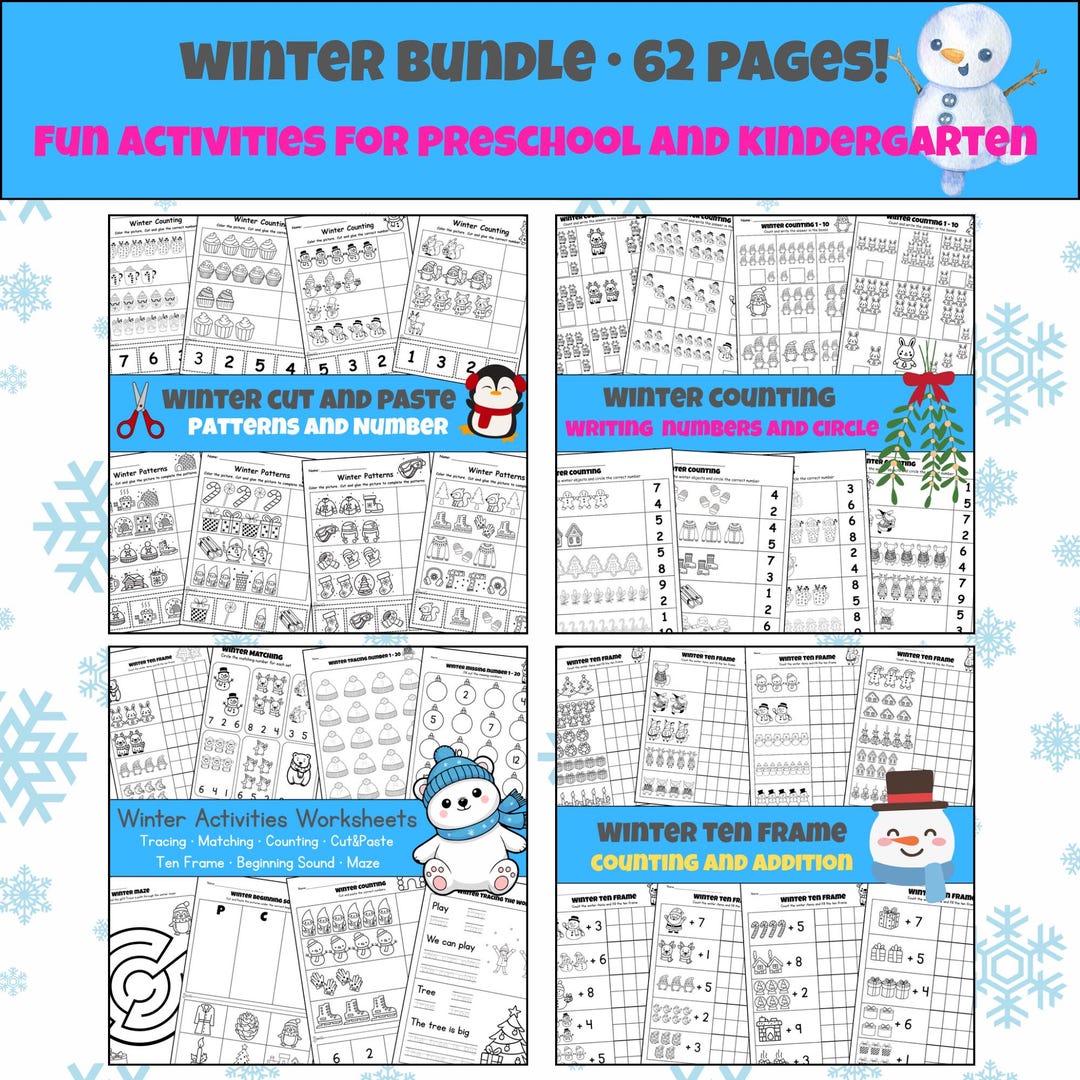 Winter Math Bundle Preschool Kindergarten | Counting Worksheets ...