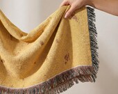 Speckled Woven Cotton Throw Blanket | Yellow or Black Fringed Decorative Throw