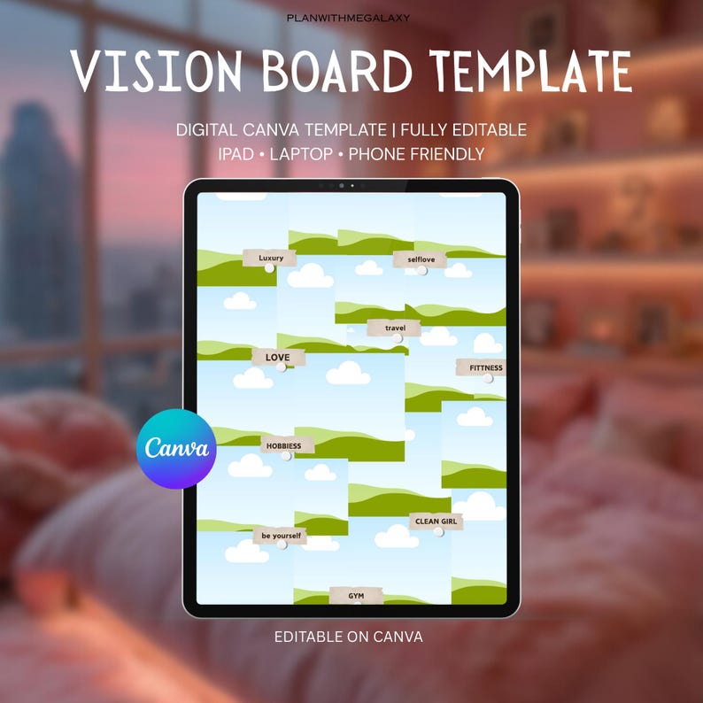 2026 Digital Vision Board Template Canva Party Kit Editable Printable ...