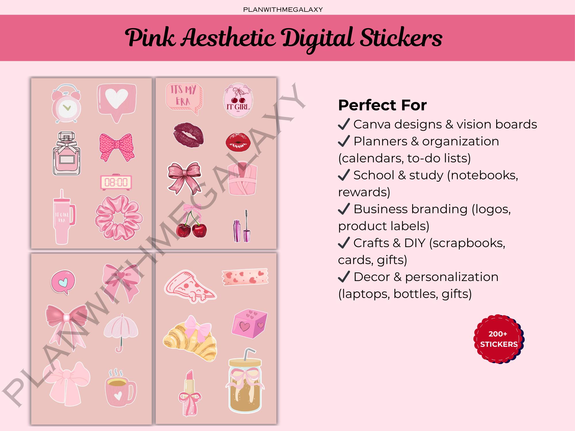 Pink Stickers PNG Aesthetic Cute Girly Digital Printable for Planners ...