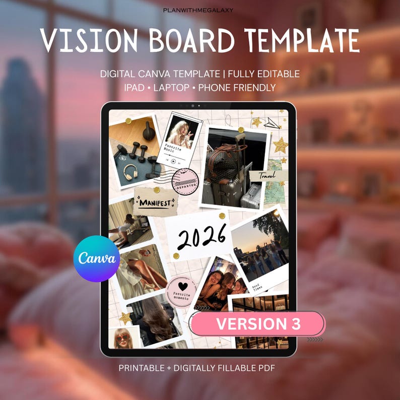 2026 Digital Vision Board Template Canva Party Kit Editable Printable ...