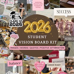 2026 Student Vision Board Pictures Digital  Printable PDF Academic Goals Motivation Productivity Glow Up kit for University College new sem