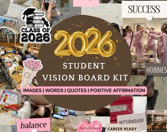2026 Student Vision Board Pictures Digital  Printable PDF Academic Goals Motivation Productivity Glow Up kit for University College new sem