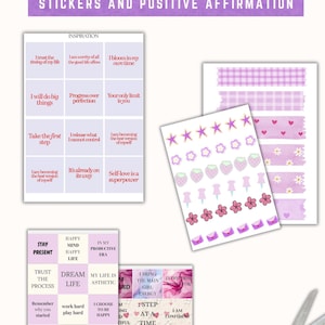 May include: A vision board kit with stickers and positive affirmations. Includes sticker sheets with stars, strawberries, flowers, and push pins. Also includes affirmation cards with phrases like "I am confident" and "Dream Life".