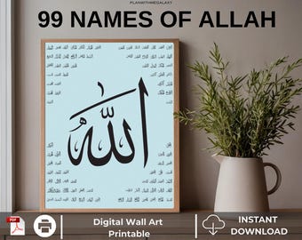 99 Names of Allah Asma ul Husna Digital Wall Art Printable Islamic Calligraphy Poster for Wall Painting & Home Decor