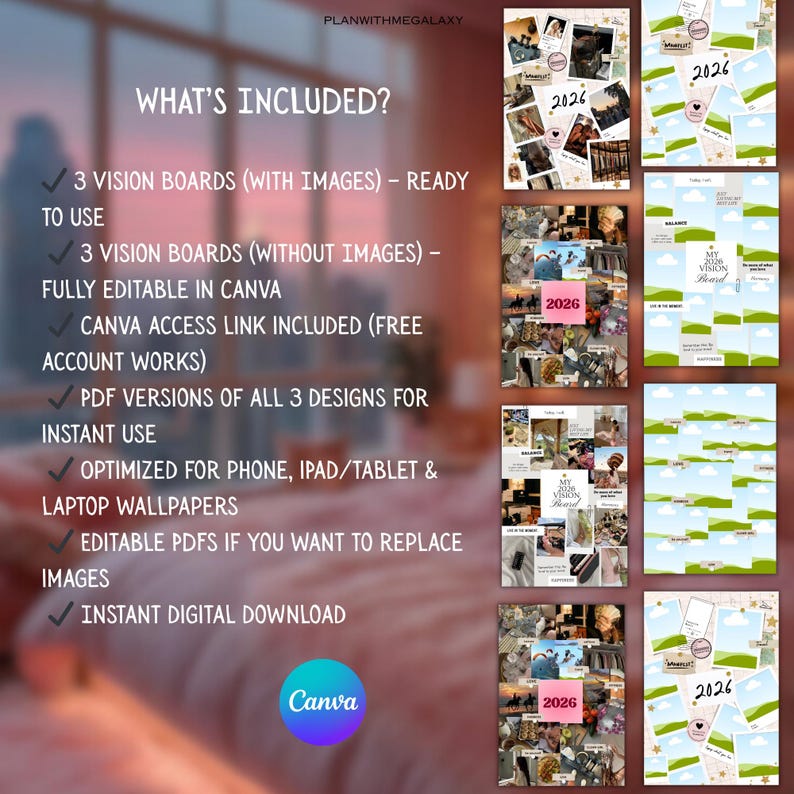 2026 Digital Vision Board Template Canva Party Kit Editable Printable ...